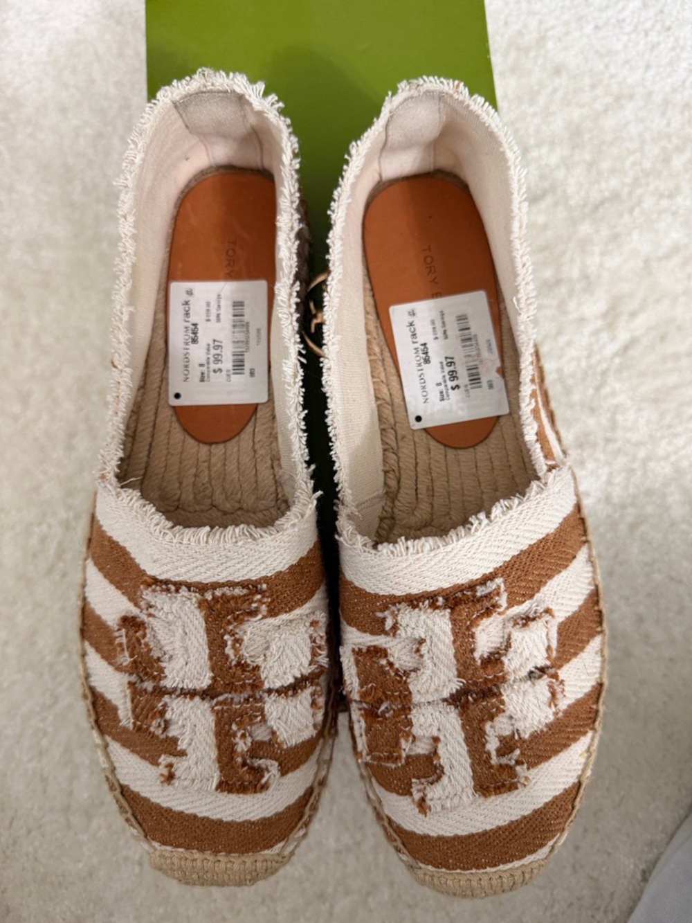 Tory Burch (sz US 8) Frayed Striped Canvas Aline Denim - style no 169588 - Picture 5 of 13